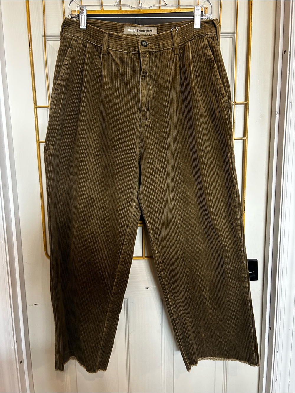 Wide Wale Corduroy Pleated Olive Green Pants